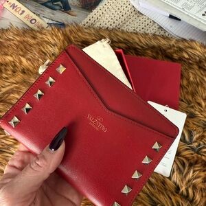 Authentic Valentino Garavani Red Studded Leather Wallet